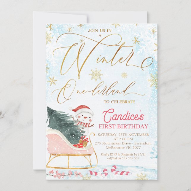 Convite Sleigh Winter One-derland Birthday Invitation (Frente)