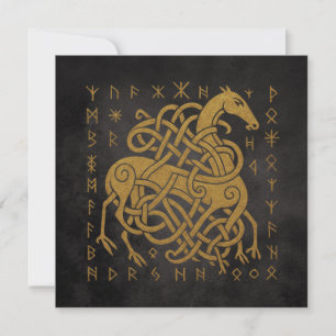 Convite Sleipnir, Cavalo Nórdico Dourado com Símbolo de Ru