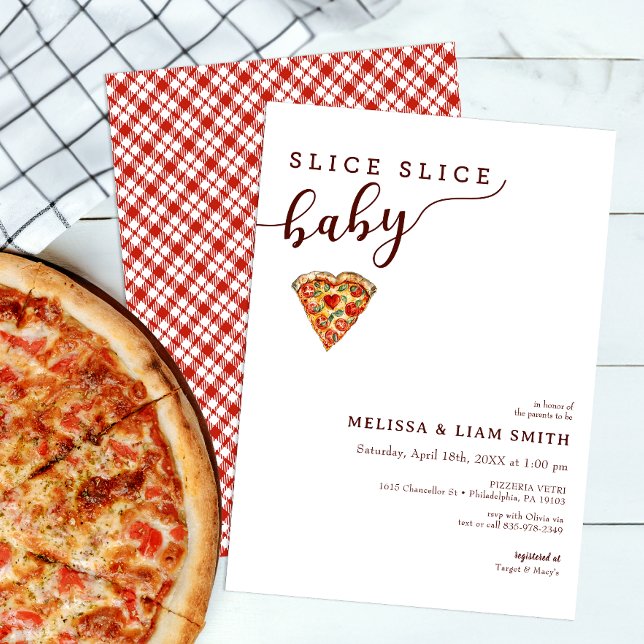 Convite Slice Casais Bebês Fatia Pizza Chá de fraldas Conv (Slice Slice Baby Pizza Baby Shower Invitation)