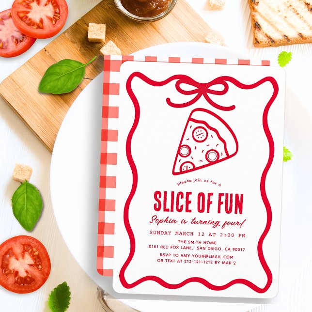 Convite Slice of Fun Red Hand-drawn Pizza Birthday (Criador carregado)