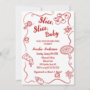 Convite Slice Slice Baby   Red Doodle Pizza Baby Shower
