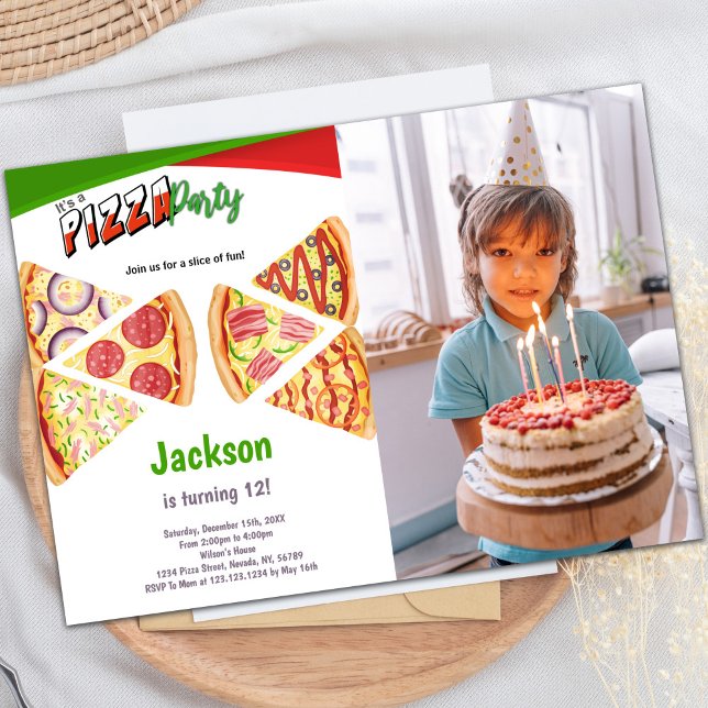 Convite Slices Pizza Aniversário com Foto (Slices Pizza Birthday Invitations with photo)