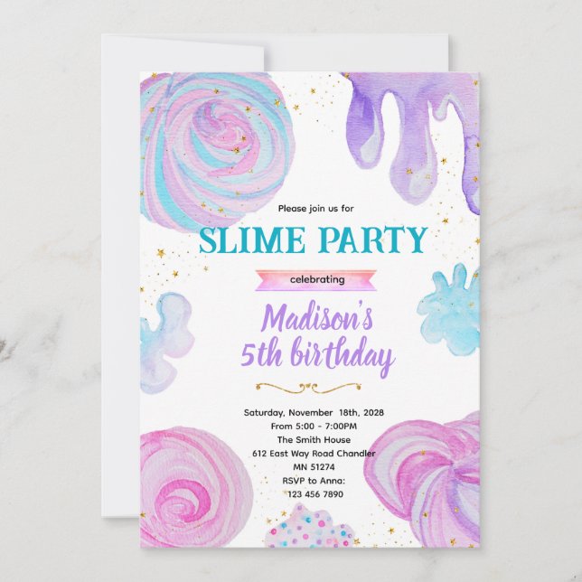 Convite Slime Birthday party invitation (Frente)