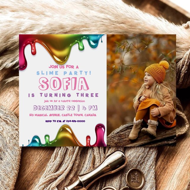 Convite Slime do Rainbow Party | Sexo neutro (Criador carregado)