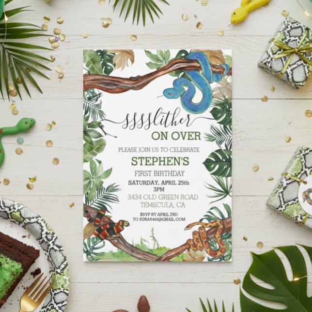 Convite Slither on over Cobra Réptil Lover Birday (Criador carregado)