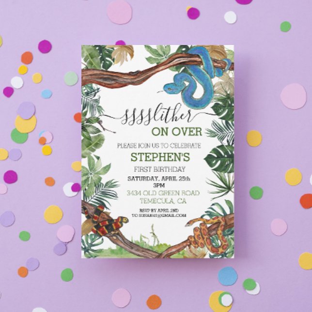 Convite Slither on over Cobra Réptil Lover Birday (Criador carregado)