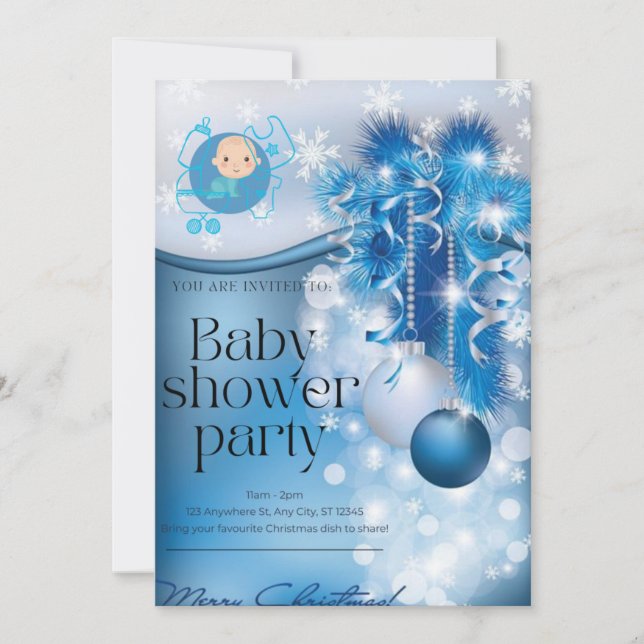 Convite Sliver snowflakes winter wonderland baby shower  (Frente)