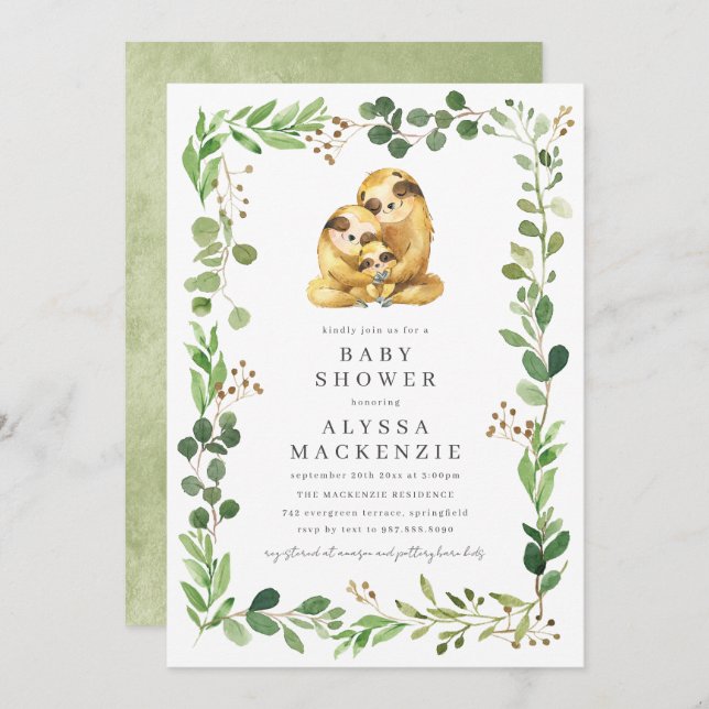 Convite Sloth Baby Shower Invitation (Frente/Verso)