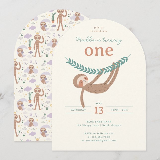Convite Slumberkins Sloth Birthday Party (Frente/Verso)