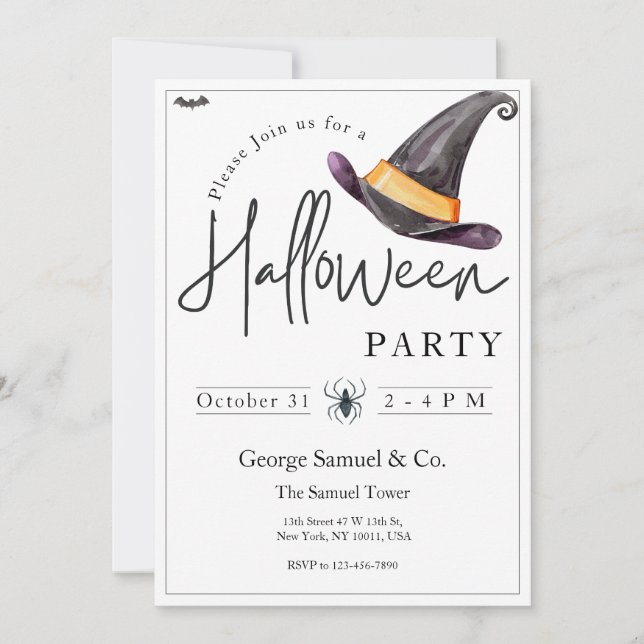 Convite Small Business Minimalist Halloween Office Party (Frente)