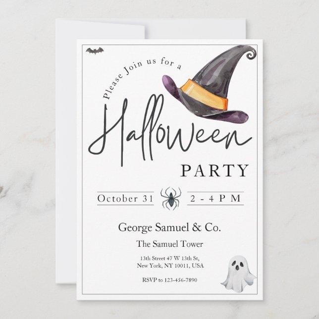 Convite Small Business Minimalist Halloween Office Party (Frente)