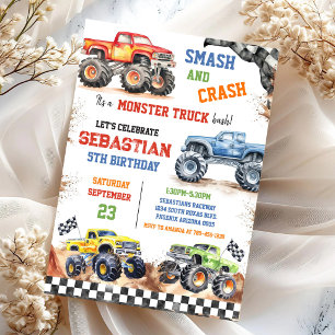 Convite Smash & Crash É o Festa de Caminhão Monstro do Men