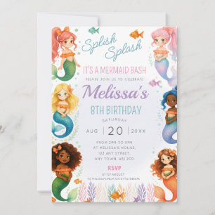 Convite Smermaid Festa de aniversário Invite Splash Bash