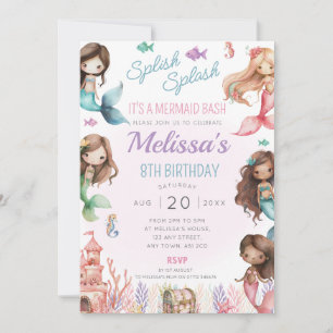 Convite Smermaid Festa de aniversário Invite Splash Bash