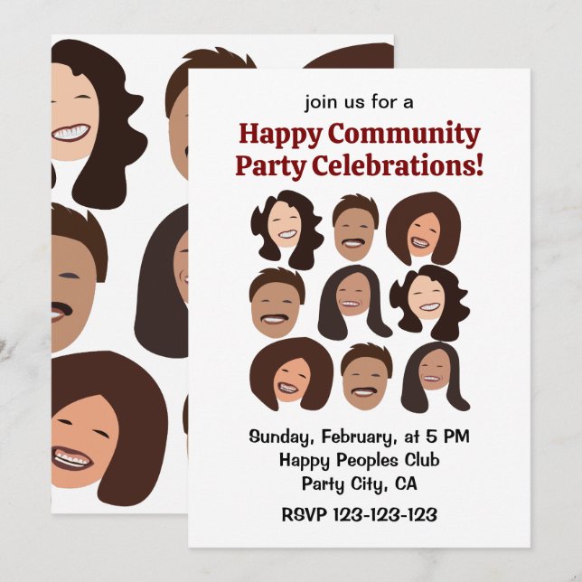 Convite Smiling People Happy Face Celebration Party (Frente/Verso)