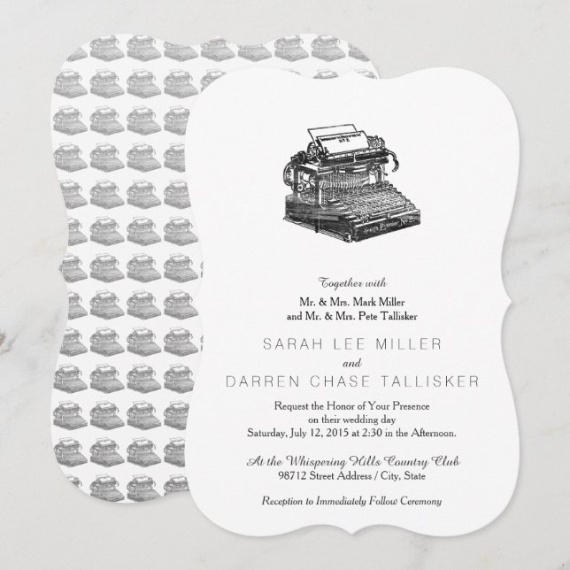 Convite Smith Premier N.º 2 Máquina de escrever (Frente/Verso)