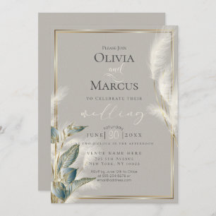 Convite Smokey Teal Anthurium e Feathery Pampas Grass