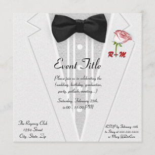 Convite Smoking branco com monograma do laço