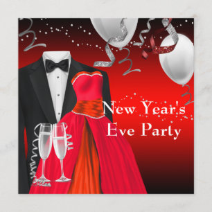 Convite Smoking Preto Vestido Vermelho Festa de Ano Novo