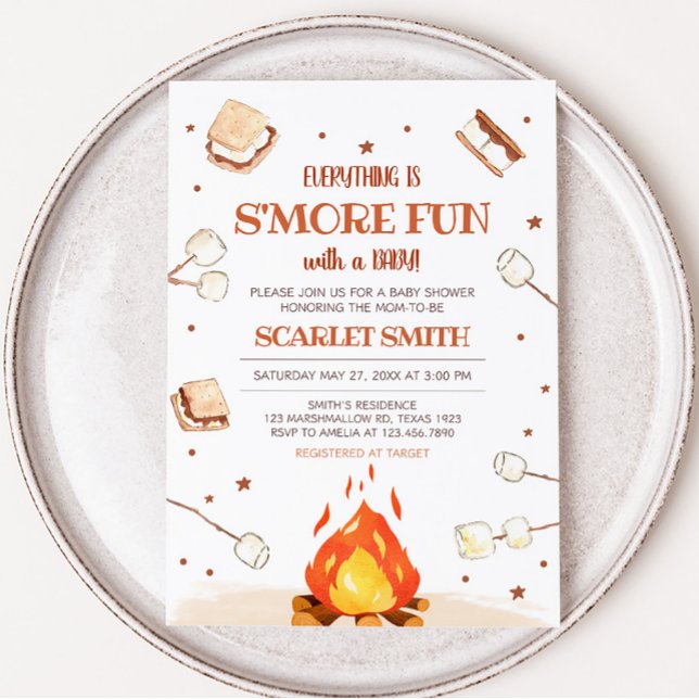 Convite S'more Bonfire Chá de fraldas (Bonfire Baby Shower Invitation)
