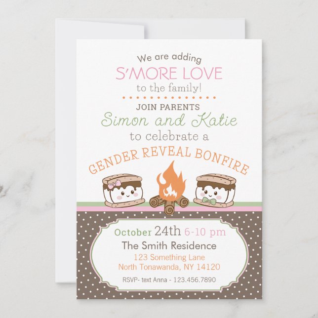 Convite S'more Love temed baby gender (Frente)