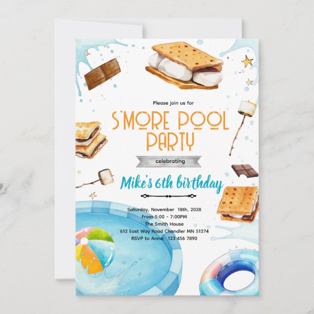 Convite S'more pool birthday party invitation (Frente)