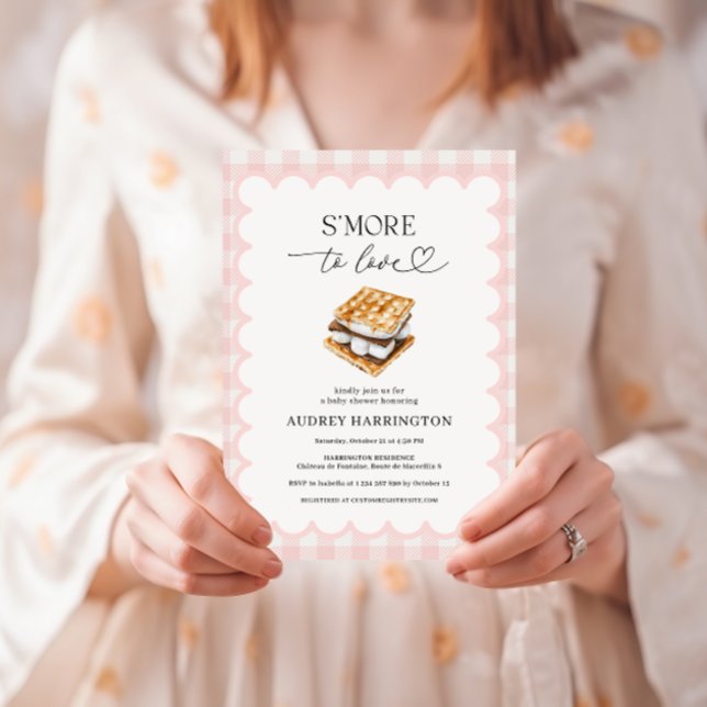 Convite S'More to Love Preppy Pink Plaid Girl Baby Shower  (Criador carregado)