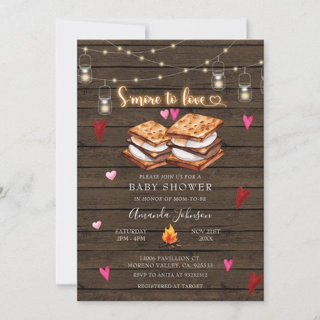 Convite S'more to Love Wood String Lights Chá de fraldas (Frente)