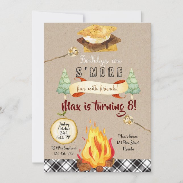 Convite Smores Birthday Invitation, S'mores Invitation (Frente)