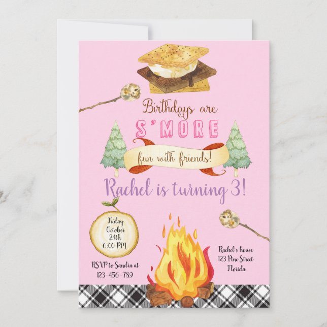 Convite Smores Birthday Invitation, S'mores Invitation (Frente)