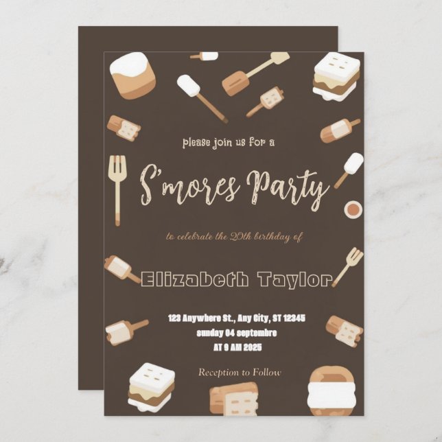 Convite S'mores Birthday Party Invitation – Cozy Campfire (Frente/Verso)