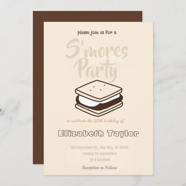 Convite S'mores Birthday Party Invitation – Cozy Campfire (Frente/Verso)