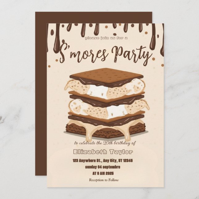 Convite S'mores Birthday Party Invitation – Cozy Campfire  (Frente/Verso)