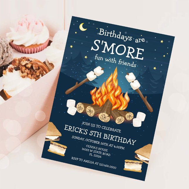 Convite S'mores Birthday Party S'mores Camping Birthday (Criador carregado)