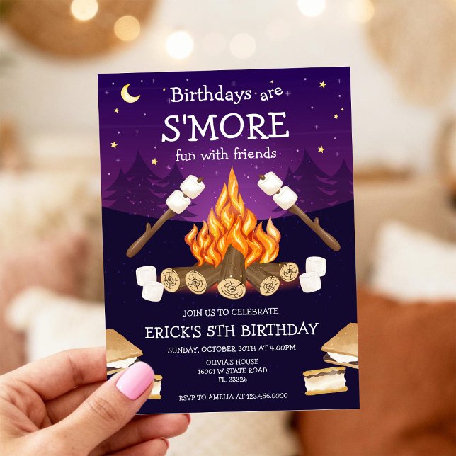 Convite S'mores Birthday Party S'mores Camping Birthday (Criador carregado)