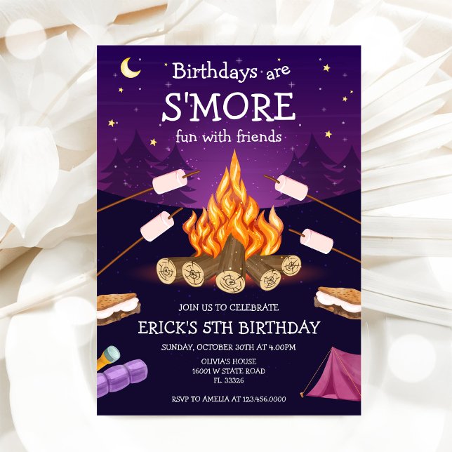Convite S'mores Birthday Party S'mores Camping Birthday (Criador carregado)