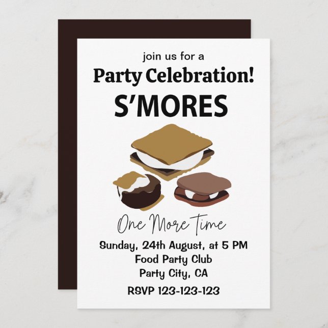 Convite Smores S'mores Sobremesa Mais uma Vez Smore (Frente/Verso)