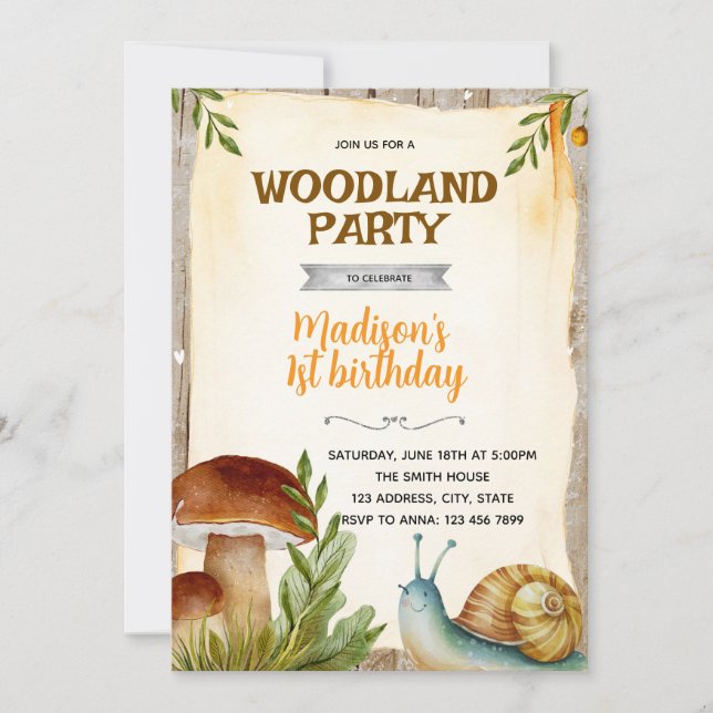 Convite Snail and mushroom party invitation (Frente)