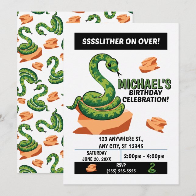 Convite Snake Birthday Party Invitation (Frente/Verso)