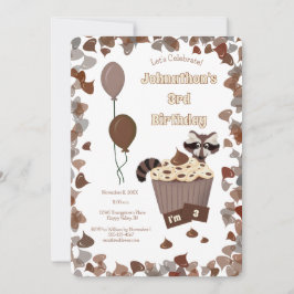 Convite Sneaky Raccoon e Cupcake de Chocolate Aniversário