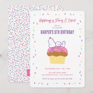 Convite Snoopy Jovial em Cupcake e Confetes de Aniversário