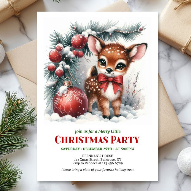 Convite Snow baby fawn wintery scene watercolor editable  (Snow baby fawn wintery scene watercolor editable invites)