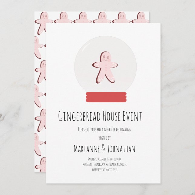 Convite Snow Globe Gingerbird House Decoring Party (Frente/Verso)