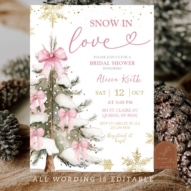 Convite Snow in Love Pink Winter Bridal Shower (Criador carregado)