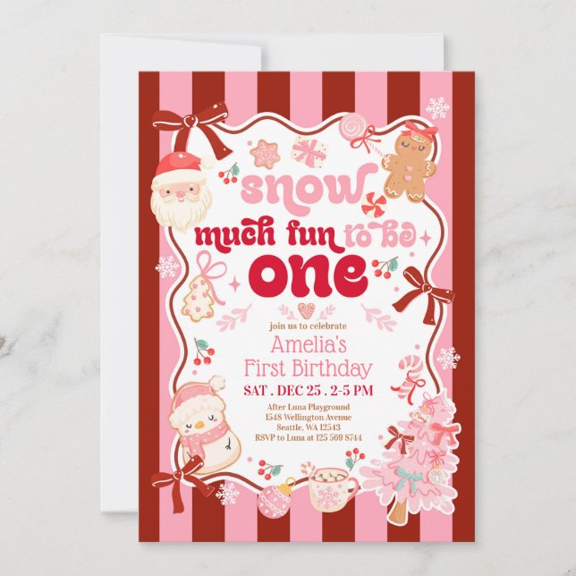 Convite Snow Much Fun to be ONE First Birthday Invitation (Frente)