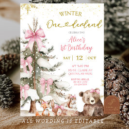 Convite Snow Pink Winter Onederland Primeiro Aniversário