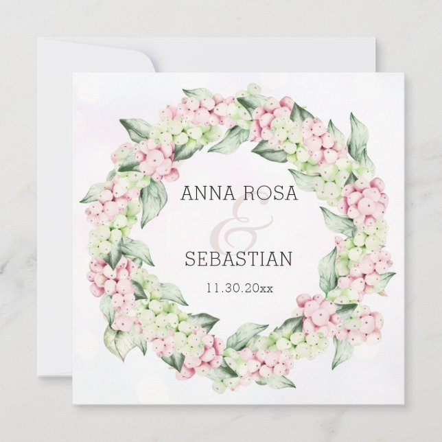 Convite *~* Snow Winter Berry AR12 QR RSVP Boho Wedding (Frente)