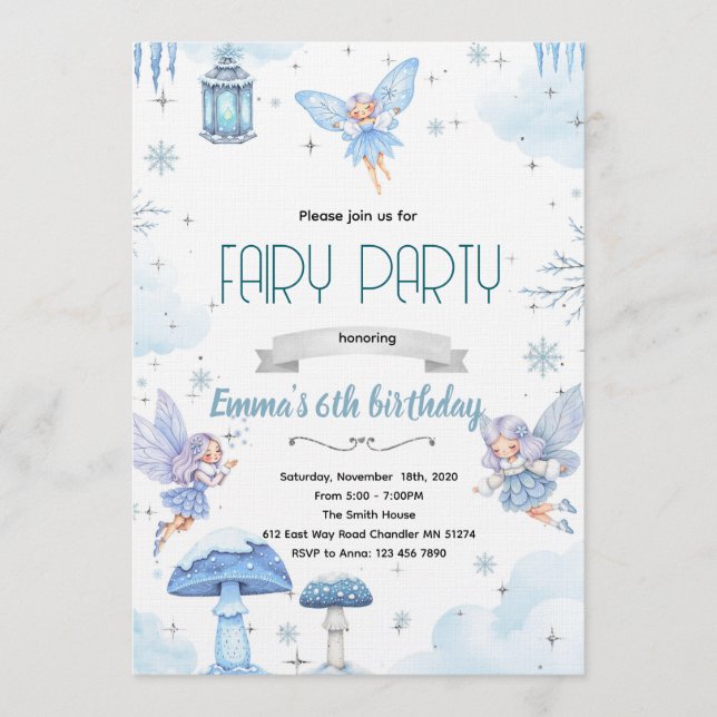 Convite Snow winter fairy party invitation (Frente)