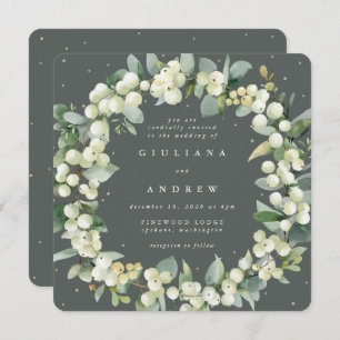Convite Snowberry Verde Quadrada+Casamento Eucalyptus Wrea