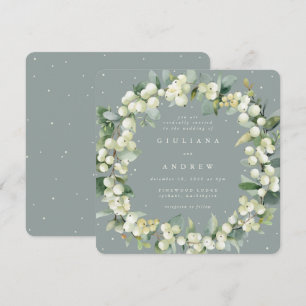 Convite Snowberry Verde Quadrada+Casamento Eucalyptus Wrea
